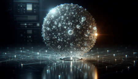 Futuristic sphere with connection lines on dark background 3D rendering