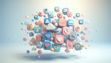 Social media and networking concept. Colorful 3D rendering illustration.の写真素材