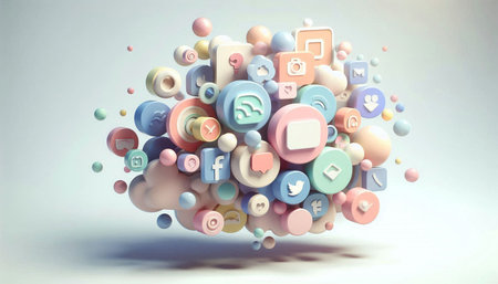 3d rendering of social media icons in a shape of a cloud