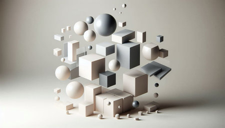 Abstract 3d rendering of geometric shapes. Minimal composition with cubes.