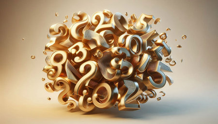 3d rendering of golden numbers with depth of field on light background