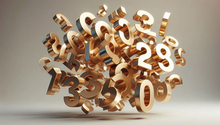 3d rendering of numbers 0 to 9 in a chaotic order. Abstract background