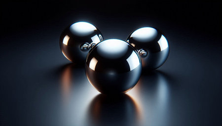 3d rendering of black balls in a dark room with some reflections