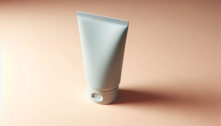 White cosmetic tube on a beige background. Mock-up.