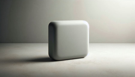 3d rendering of a white cube on a concrete background with shadowの写真素材