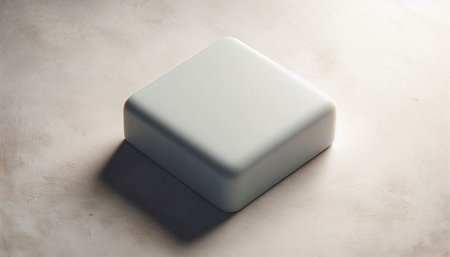 A 3D render of a grey plastic block on a light background