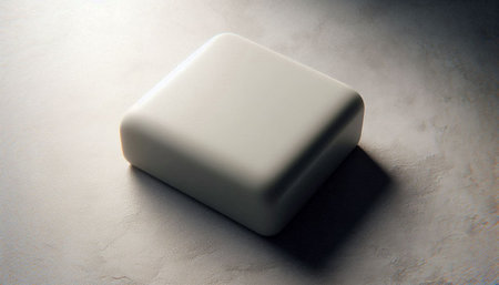 3d rendering of a white soap bar on a gray background.