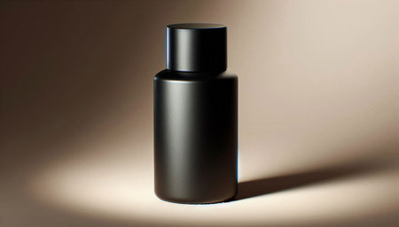Mockup of a black bottle of cosmetic products on a light backgroundの写真素材