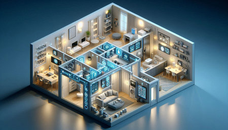 3d isometric interior design of a room in a modern style