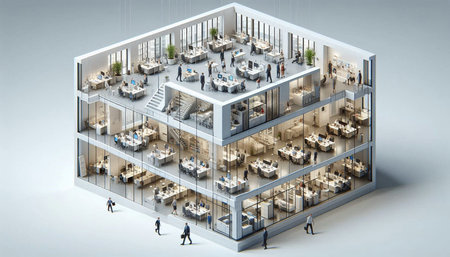 Interior of a modern office 3D rendering with a lot of peopleの写真素材