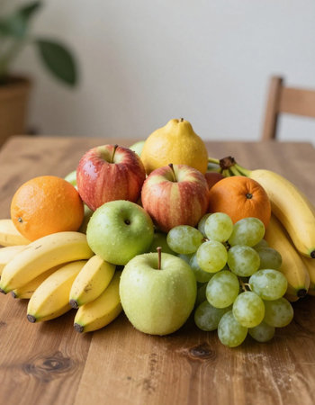 Fresh fruits on a wooden table. Selective focus. Healthy food.