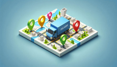 Truck in the city on the map. 3d illustration.