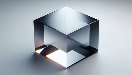 3d render of a cube on a white background with reflection.