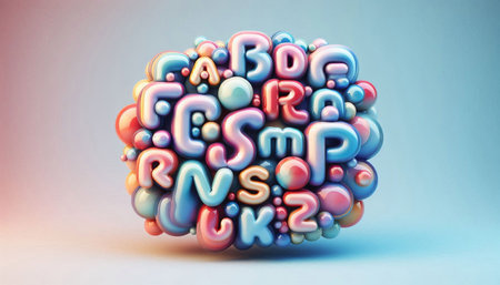 3d rendering of colorful 3d sphere made of letters and numbersの写真素材