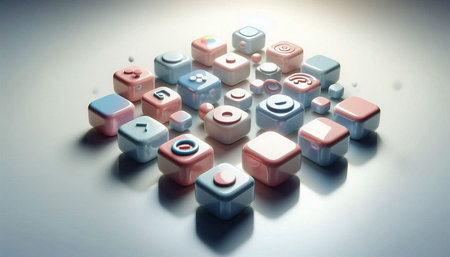 3d illustration of cubes with letters and numbers in the center on a white backgroundの写真素材