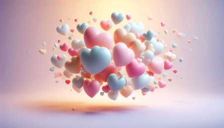 Valentine's day background with colorful hearts. 3D renderingの写真素材