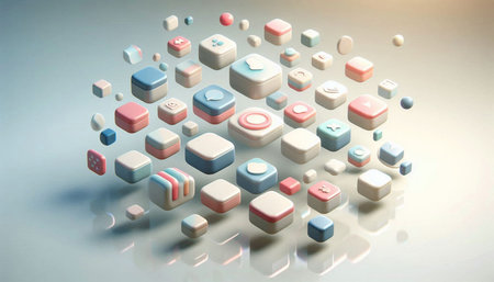 3d illustration of cubes with numbers and symbols on a white background