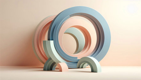 3d render, abstract geometric forms, pastel colors, minimal background