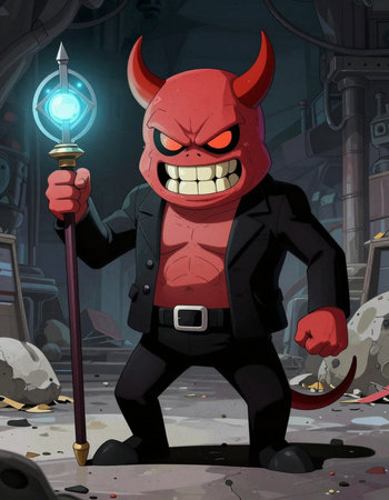 cartoon scene with devil in the middle of a city - illustration for children