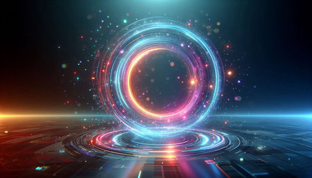 abstract background with neon lights and circle, 3d render illustration
