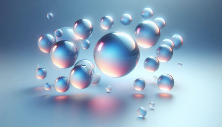 3d rendering of a group of soap bubbles floating in the airの写真素材
