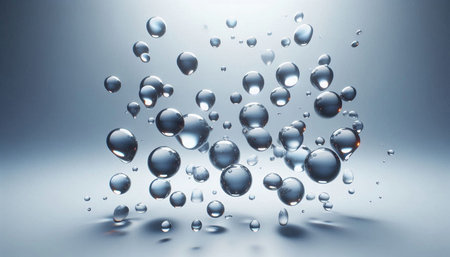 Water drops on a gray background. 3d rendering, 3d illustration.の写真素材