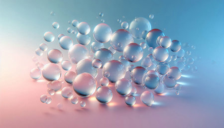 Bubbles in water on a blue background. 3d renderingの写真素材