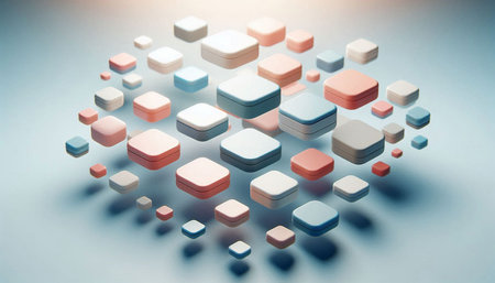 3d illustration of abstract geometric background with hexagons and squares.