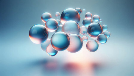 3d rendering of blue balls floating in air. Abstract background.の写真素材