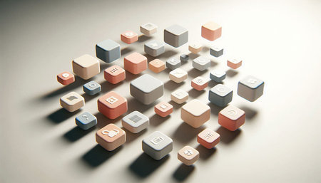 Keyboard made of cubes with letters on white background, 3d render
