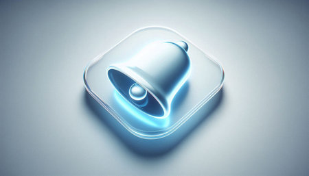 Digital illustration of a bell in blue colour against white background with vignette