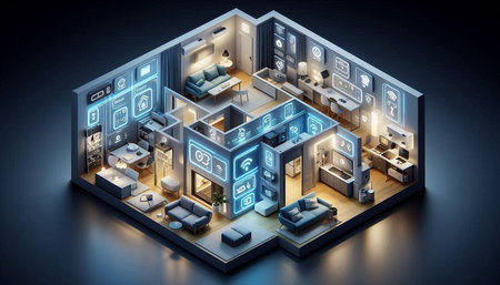 Interior of a modern office 3D rendering on a dark background