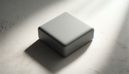 3d rendering of a white cube on a white textured background