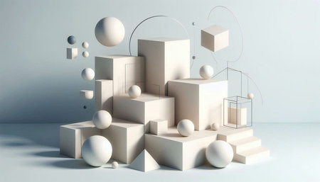 Abstract minimal scene with geometrical forms, podiums and geometric shapes. 3d render