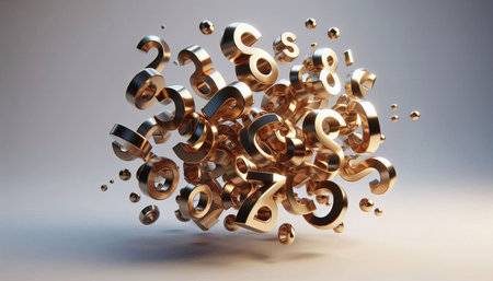 3d rendering of a group of golden numbers on a gray background