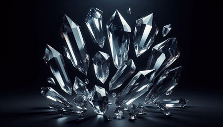 3d rendering of crystal diamond on black background. Abstract background.