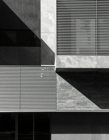Modern architecture, detail of the facade of a modern building, black and whiteの写真素材