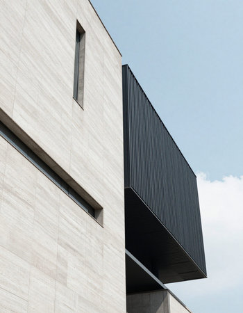 Modern architecture, fragment of contemporary architecture. Black and white colors.