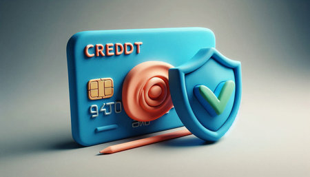 Credit card with shield and check mark. 3d illustration. Credit card security concept
