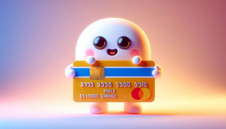 Cute ghost with credit card, 3d render. Halloween concept