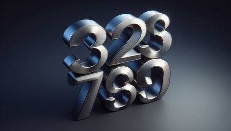 Metal numbers on a dark background. 3d rendering. Computer digital drawing.