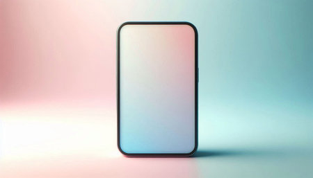Smartphone mockup with blank screen on blue background. 3D rendering