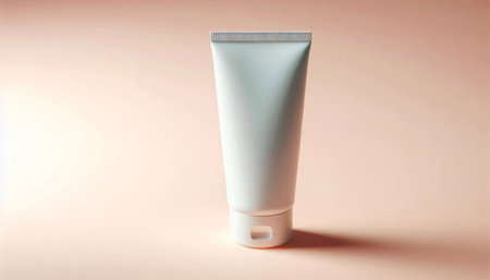 White cosmetic tube on a beige background. 3d rendering.