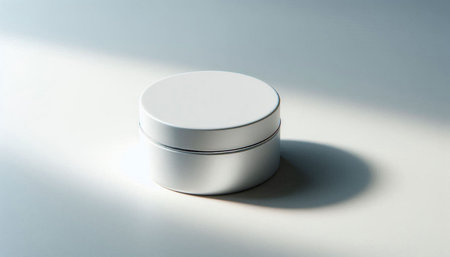 White cosmetic container on a white background with a shadow from the sun