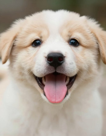 Cute Golden Retriever puppy with tongue out in the park