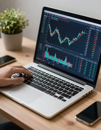Businessman analyzing investment charts with laptop. Stock exchange trading concept.