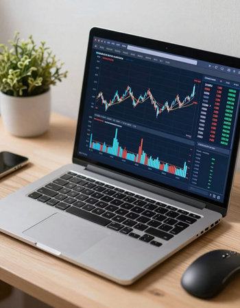 Laptop with stock market data on screen, stock market data concept