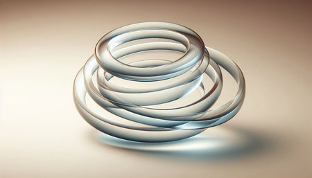 3d illustration of abstract geometric composition, computer generated background, metal rings