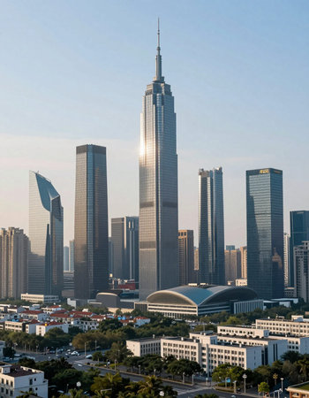 Dubai skyline in Dubai, UAE. Dubai was the fastest developing city in the world between 2002 and...