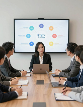 Group of business people having a meeting in a conference room. Asian people